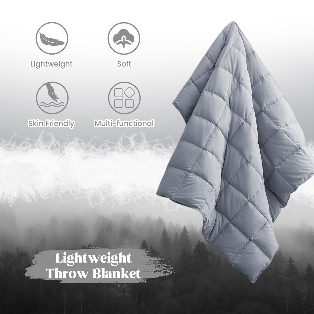 Puredown Soft Feather Down Throw Blanket Lightweight Packable Couch Throw For Indoor And Outdoor Use, 50''X70'', Sliver Gray