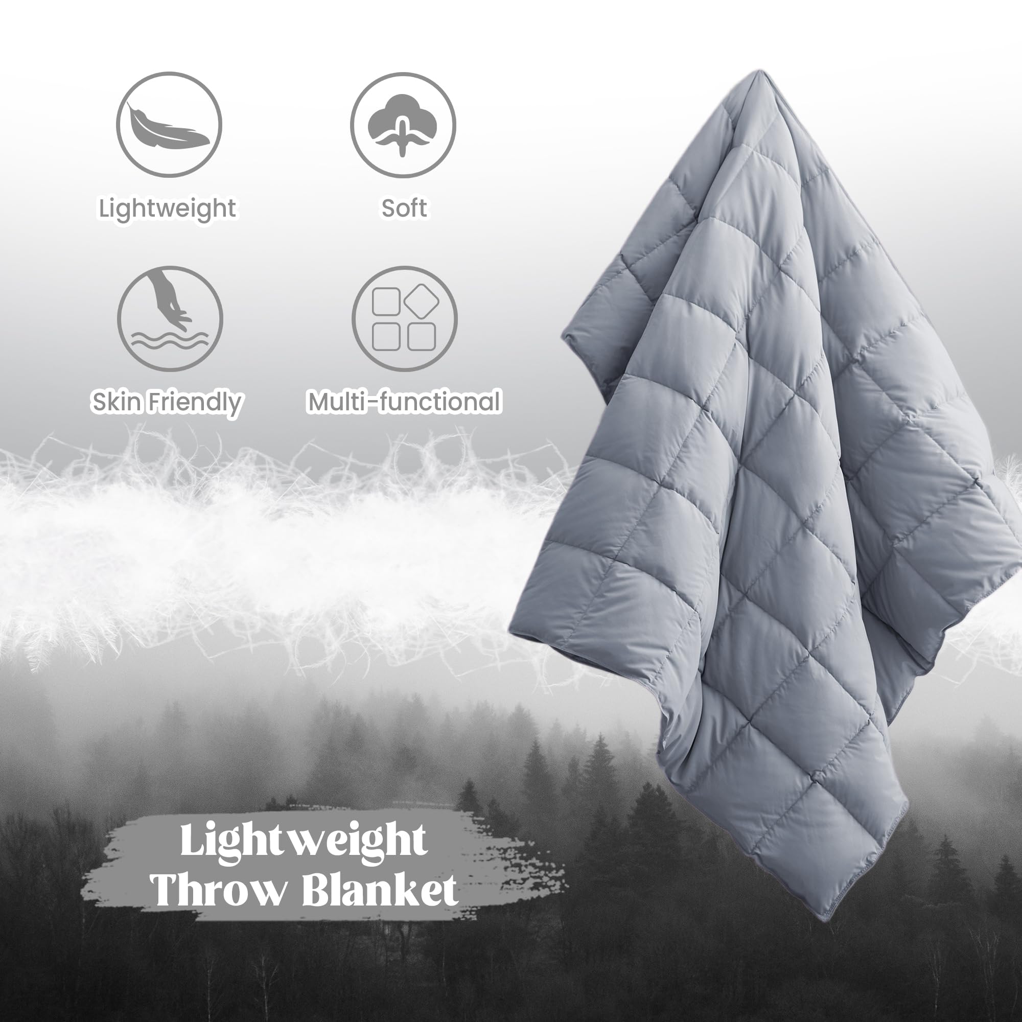 Puredown Soft Feather Down Throw Blanket Lightweight Packable Couch Throw For Indoor And Outdoor Use, 50''X70'', Sliver Gray