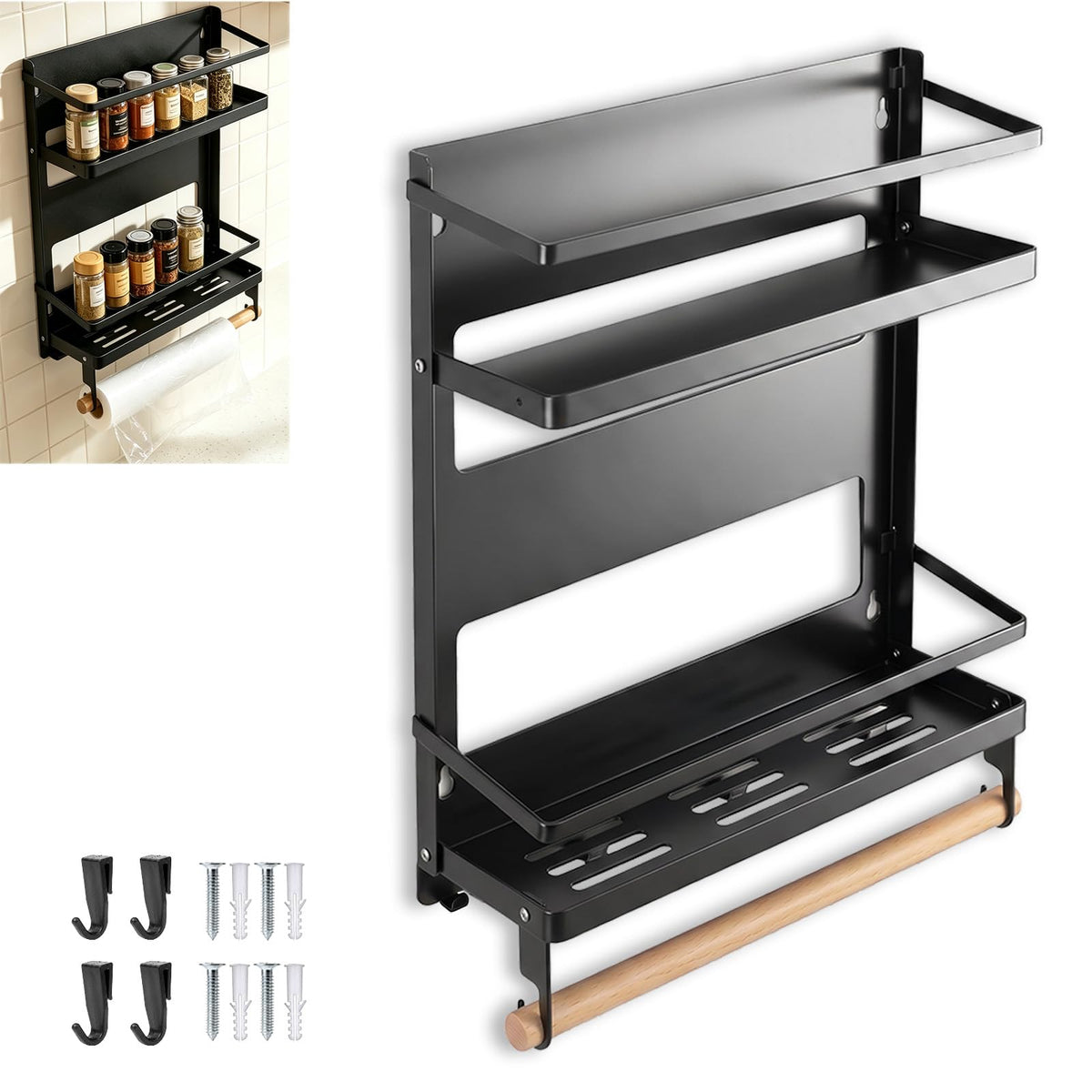 KETYWHA 2Tier Magnetic Shelves, HeavyDuty Metal WallMounted Organizer