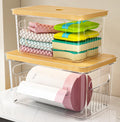 FELIZHOUSE 2 Pack Trash Bag Holder with Bamboo Lid, Stackable Garbage Bag Dispenser Under Sink , Storage Organizer for Kitchen, 