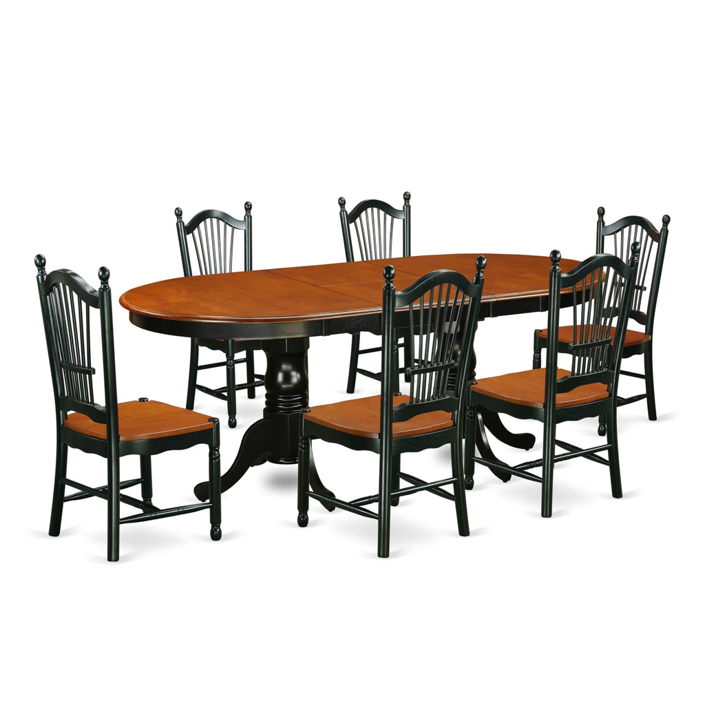 East West Furniture PLDO7-BCH-W 7 Piece Dining Room Table Set Consist of an Oval Wooden Table with Butterfly Leaf and 6 Kitchen Dining Chairs, 42x78 Inch, Black & Cherry