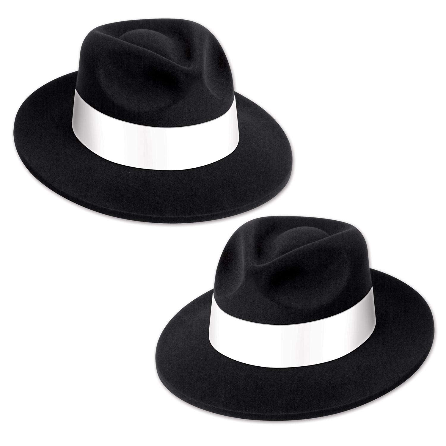 Beistle 60057-25 25 Piece Velour Fedora Hats With Bands, Black/White