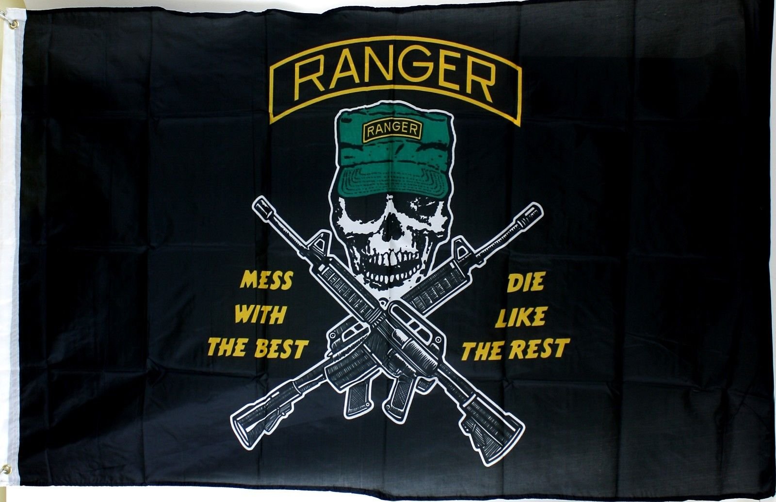 Ramson Imports Of America 3'X'5' U.S. Army Ranger Flag - 'Mess With The Best' Skull & Crossed Gun