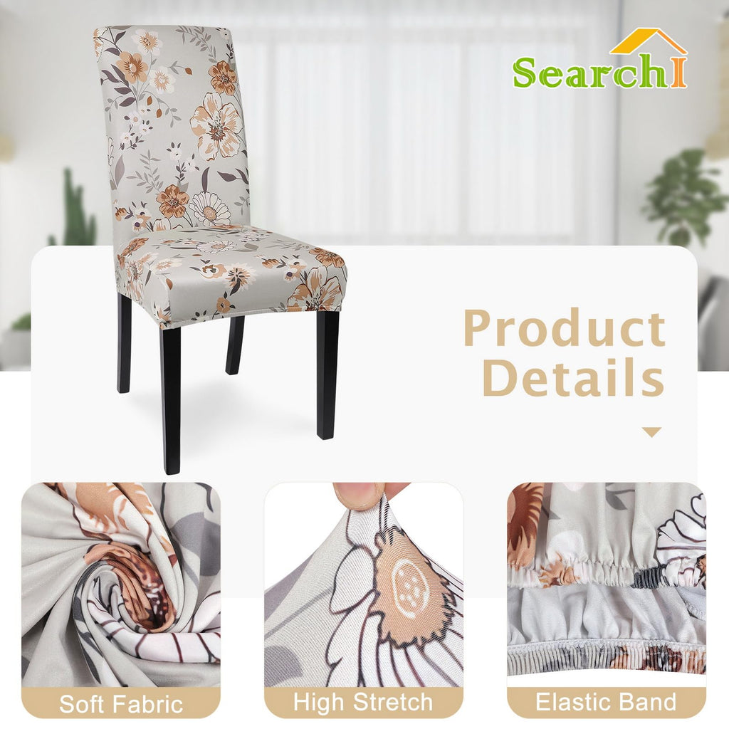 Searchi Printed Dining Room Chair Covers Set Of 6, Stretch Kitchen Chair Covers Washable Parsons Chair Slipcover Removable Dining Chair Protectors For Hotel,Ceremony(Brown Floral)