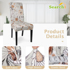 Searchi Printed Dining Room Chair Covers Set Of 4, Stretch Kitchen Chair Covers Washable Parsons Chair Slipcover Removable Dining Chair Protectors For Hotel,Ceremony(Brown Floral)