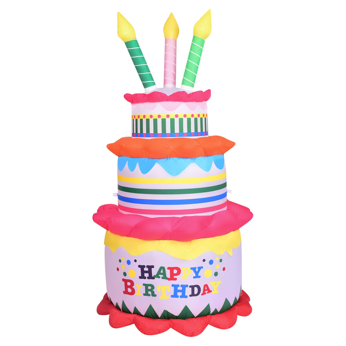 Fraser Hill Farm 6-Ft. Inflatable Happy Birthday Cake With Lights, Outdoor Blow-Up Festive Celebration Party Decor With Blower, Stakes, Ropes, And Storage Bag