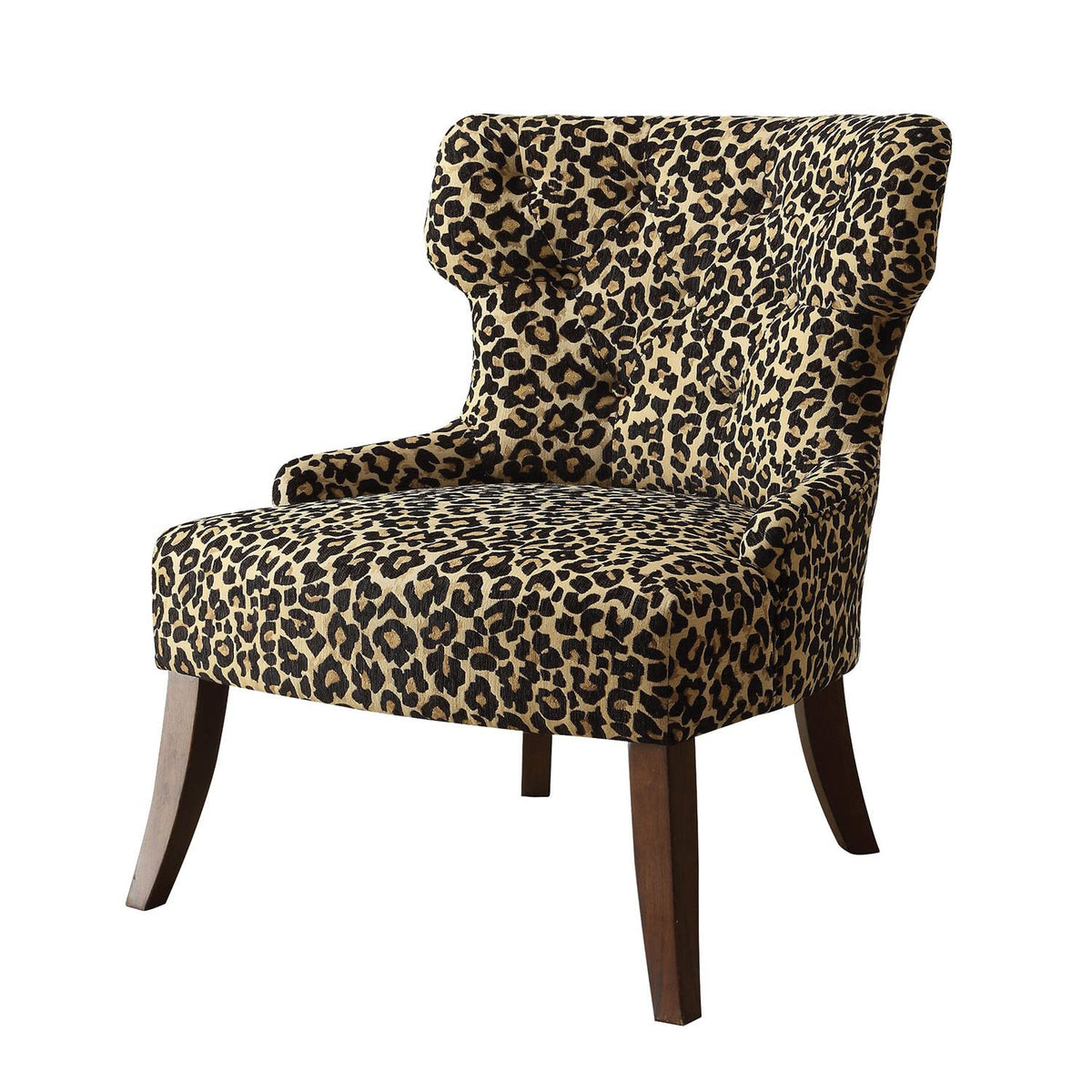 HomeRoots Furniture Leopard Fabric & Espresso Accent Chair Multicolor