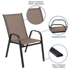 Flash Furniture Brazos 3 Piece Outdoor Patio Dining Set - 2 Brown Flex Comfort Stack Chairs - 23.75" Round Tempered Glass Patio Table