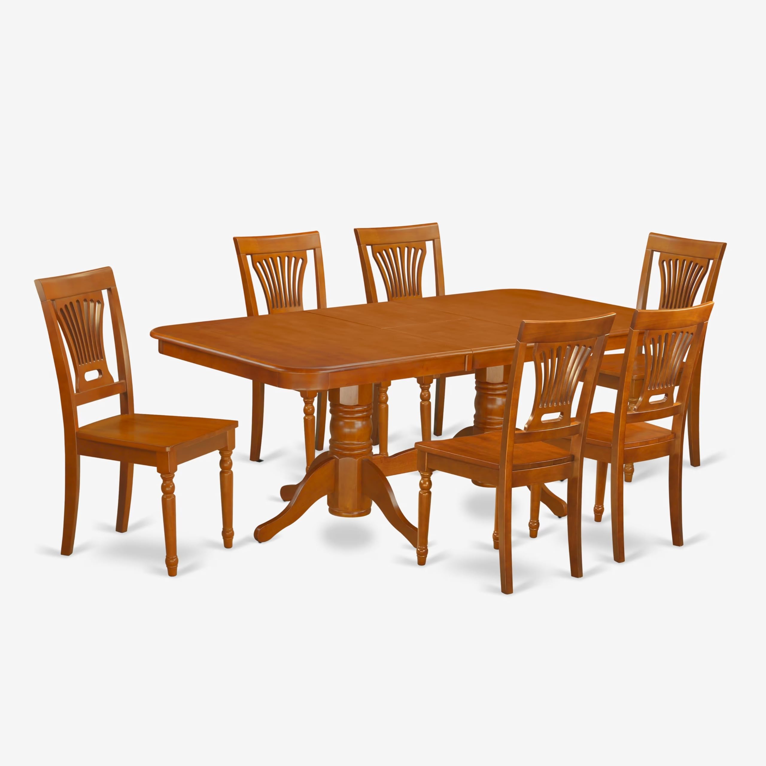 East West Furniture NAPL7-SBR-W 7 Piece Kitchen Table & Chairs Set Consist of a Rectangle Dining Table with Butterfly Leaf and 6 Dining Room Chairs, 40x78 Inch, Saddle Brown