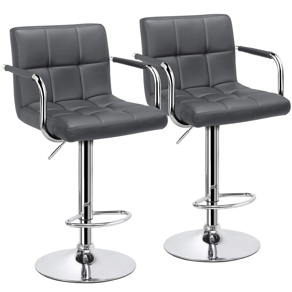 Yaheetech Bar Stools, Adjustable Pu Leather Swivel Barstools, Modern Counter Stools With Back And Footrest, Counter Height Barstools For Bar, Kitchen, Dining Room, Set Of 2, Grey
