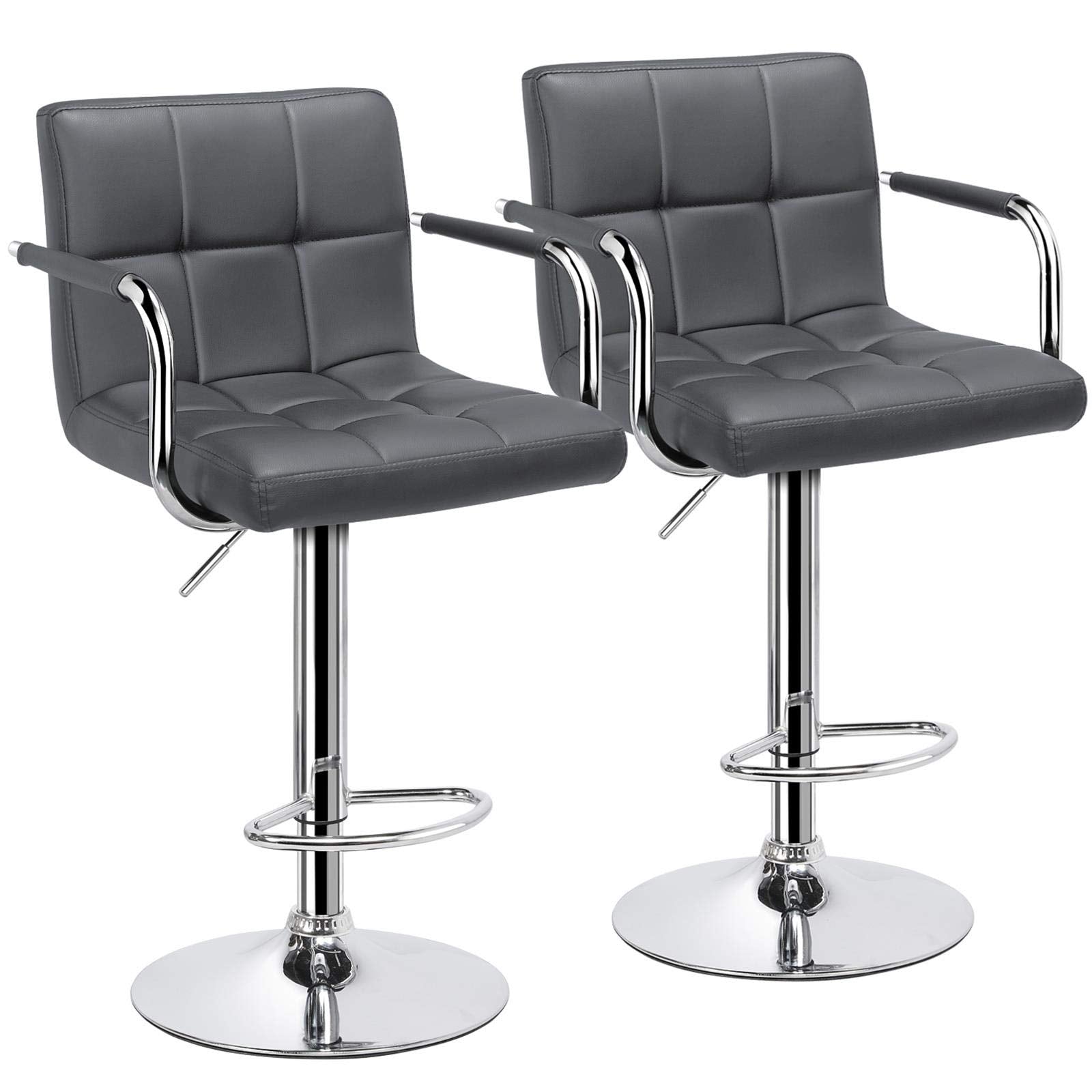 Yaheetech Bar Stools, Adjustable Pu Leather Swivel Barstools, Modern Counter Stools With Back And Footrest, Counter Height Barstools For Bar, Kitchen, Dining Room, Set Of 2, Grey