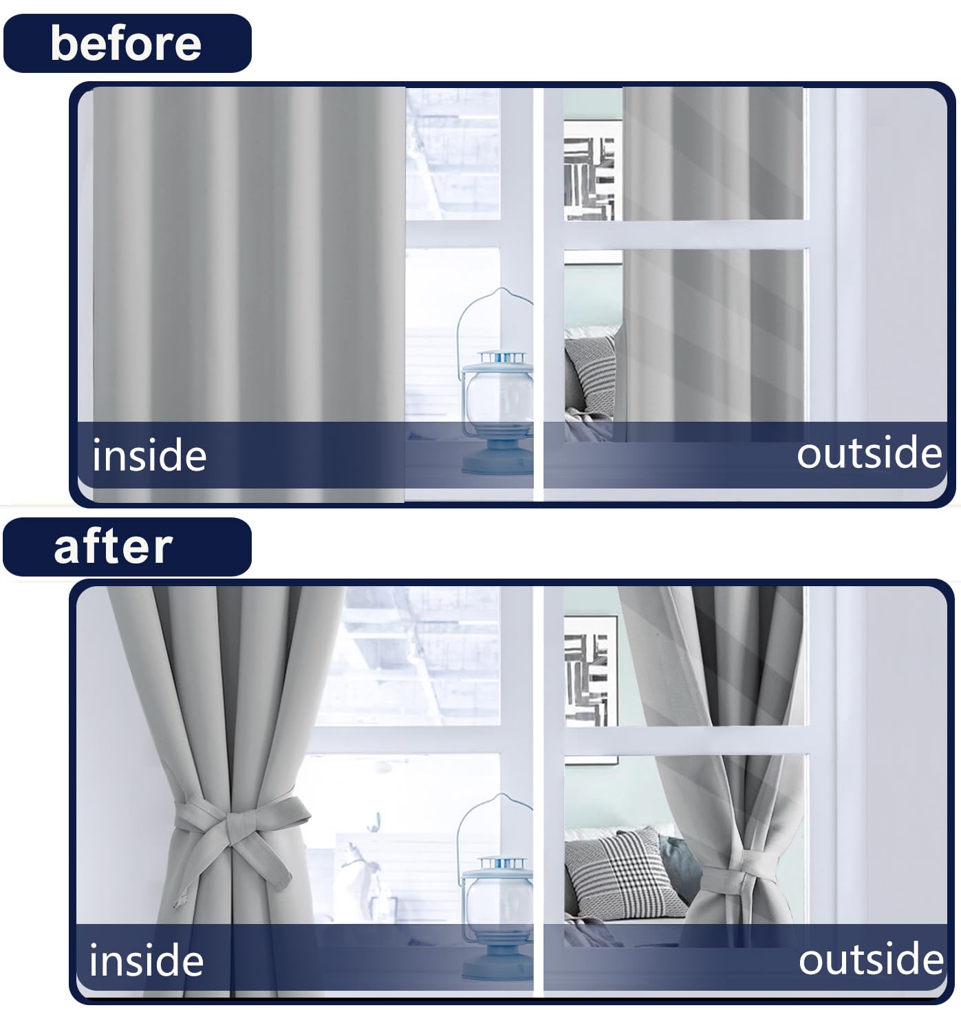 Hiasan Back Tab Blackout Curtains 2 Panels, Rod Pocket Curtains For Bedroom, Room Darkening Curtains For Living Room, Thermal In