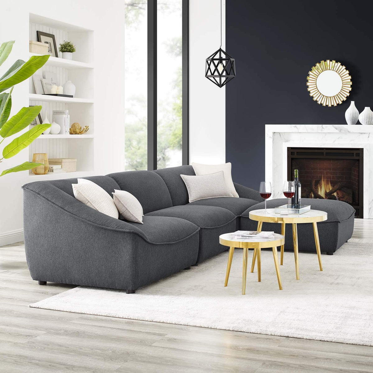 Modway Comprise Fabric Upholstered Sectional Sofa, 4-Piece W/Chaise, Charcoal