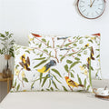WINLIFE 100% Cotton Pillowcases Standard 2 Pillow Cases Decorative Farmhouse Green Leaves Birds Printed Pillow Cover Set of 2 (S