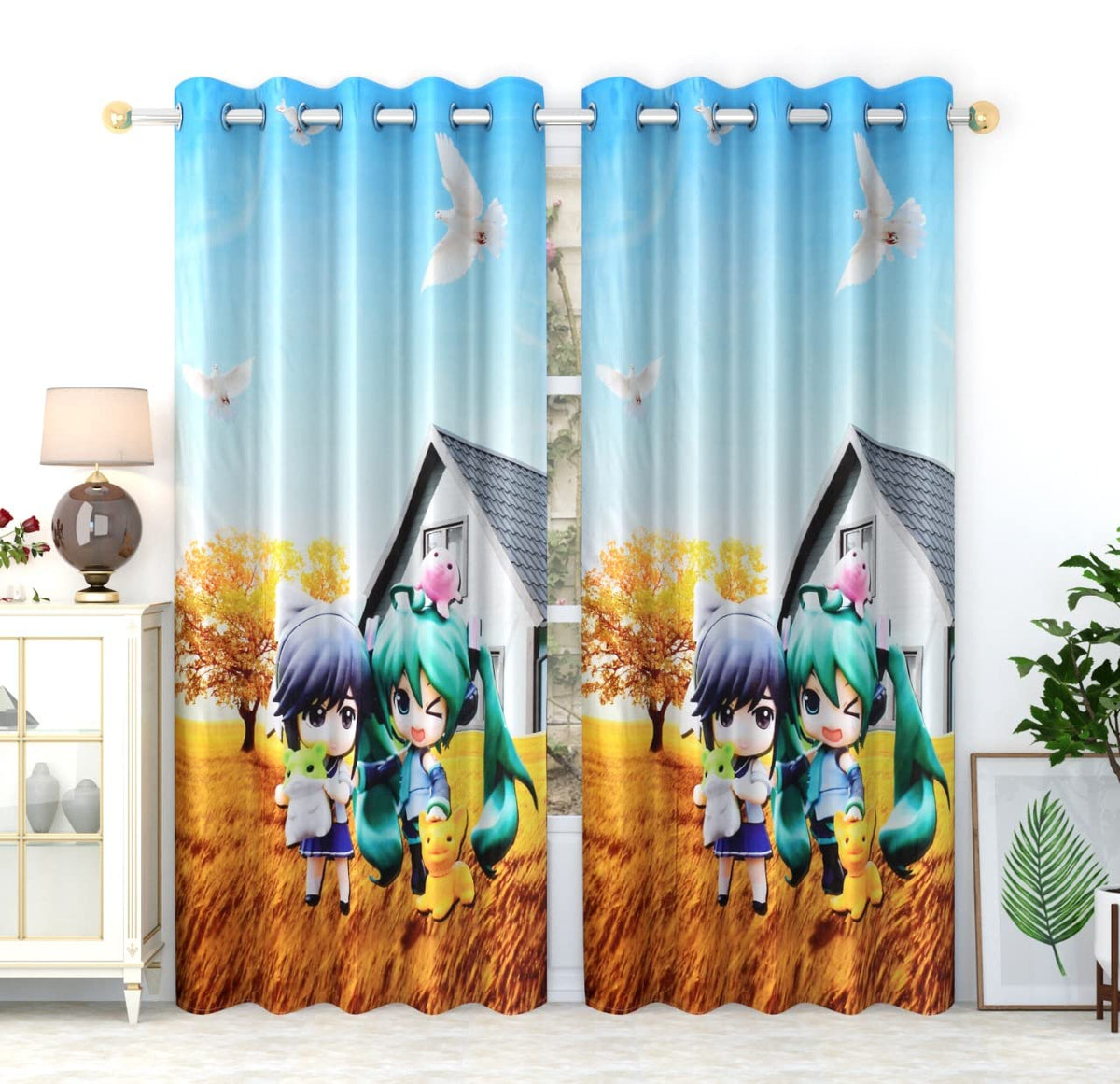 RIVULET 3D Cartoon Printed Door Curtains for Kids Room 1 Piece | 7Ft Curtain Drapes for Living Room Bedroom Decoration | Themed