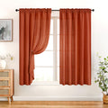 Homeideas Non-See-Through Burnt Orange Privacy Sheer Curtains 52 X 54 Inches Long 2 Panels Sheer Curtains Light Filtering Window Curtains Drapes For Bedroom Living Room