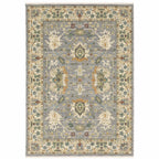 HomeRoots 509293 6 x 9 ft. Gray Ivory Orange Teal Green Charcoal Blue & Red Oriental Power Loom Stain Resistant Rectangle Area Rug with Fringe