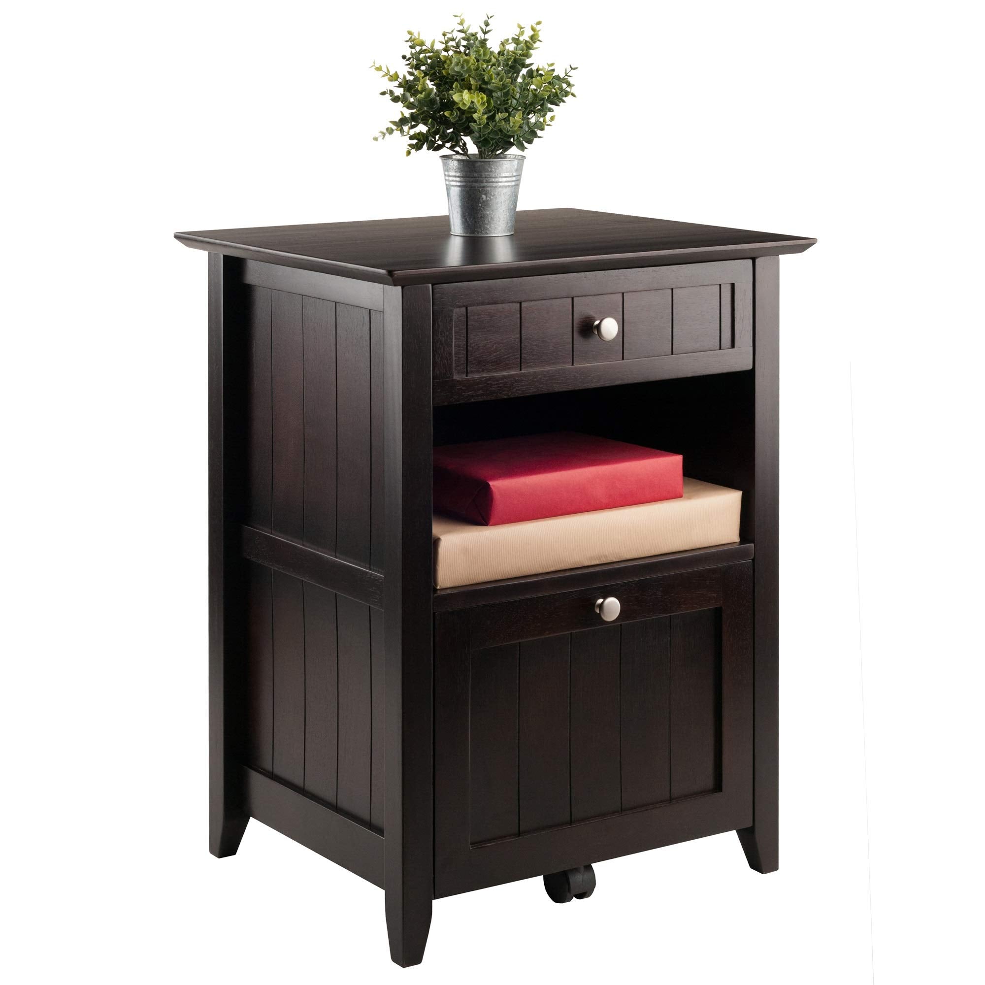 Ergode Wood Burke Home Office File Cabinet - Charming Cottage Style, Legal/Letter Size Files, Storage, Printer Paper Shelf - Dark Coffee Finish.