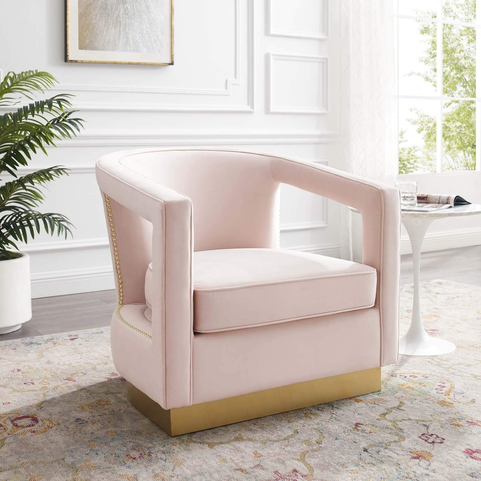 Modway Frolick Upholstered Performance Velvet Lounge Accent Armchair In Pink