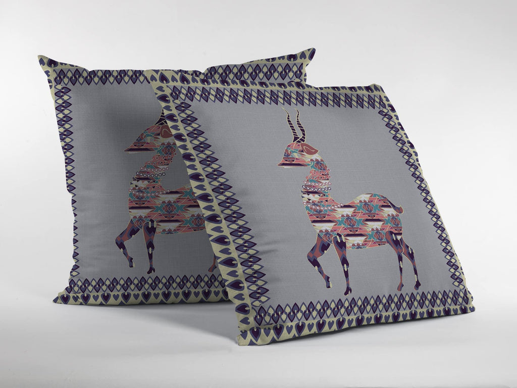 HomeRoots Purple On Cream 16' Purple Cream Boho Deer Suede Throw Pillow