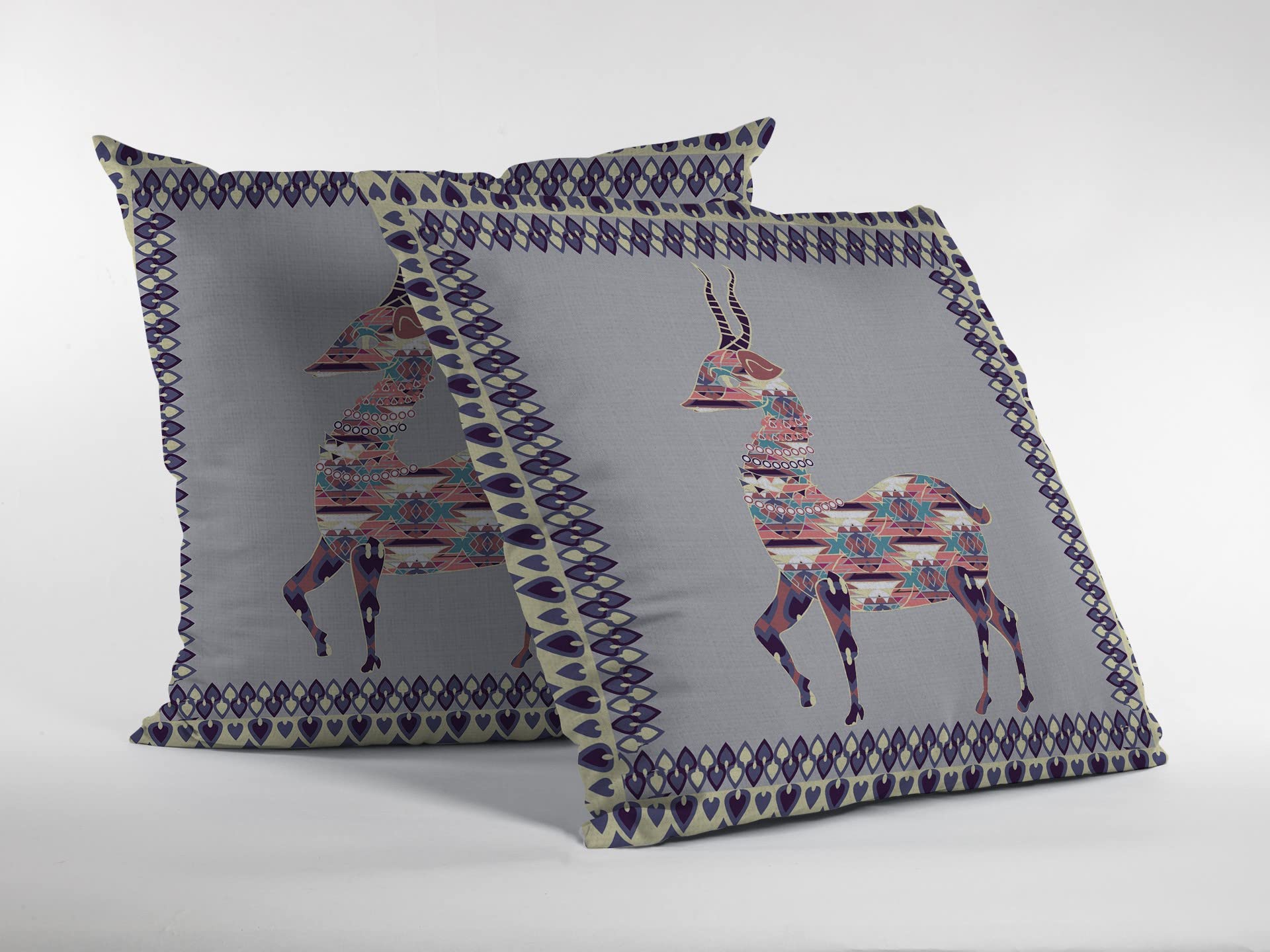 HomeRoots Purple On Cream 16' Purple Cream Boho Deer Suede Throw Pillow