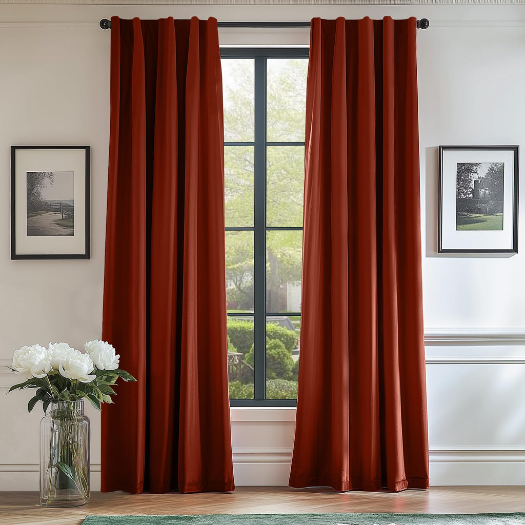 Lazzzy Rust Red Velvet Curtains Room Darkening Thermal Insulated Curtains 90 Inch Length Window Drapes For Bedroom Living Room Super Soft Luxury Rod Pocketwindow Treatment 2 Panels