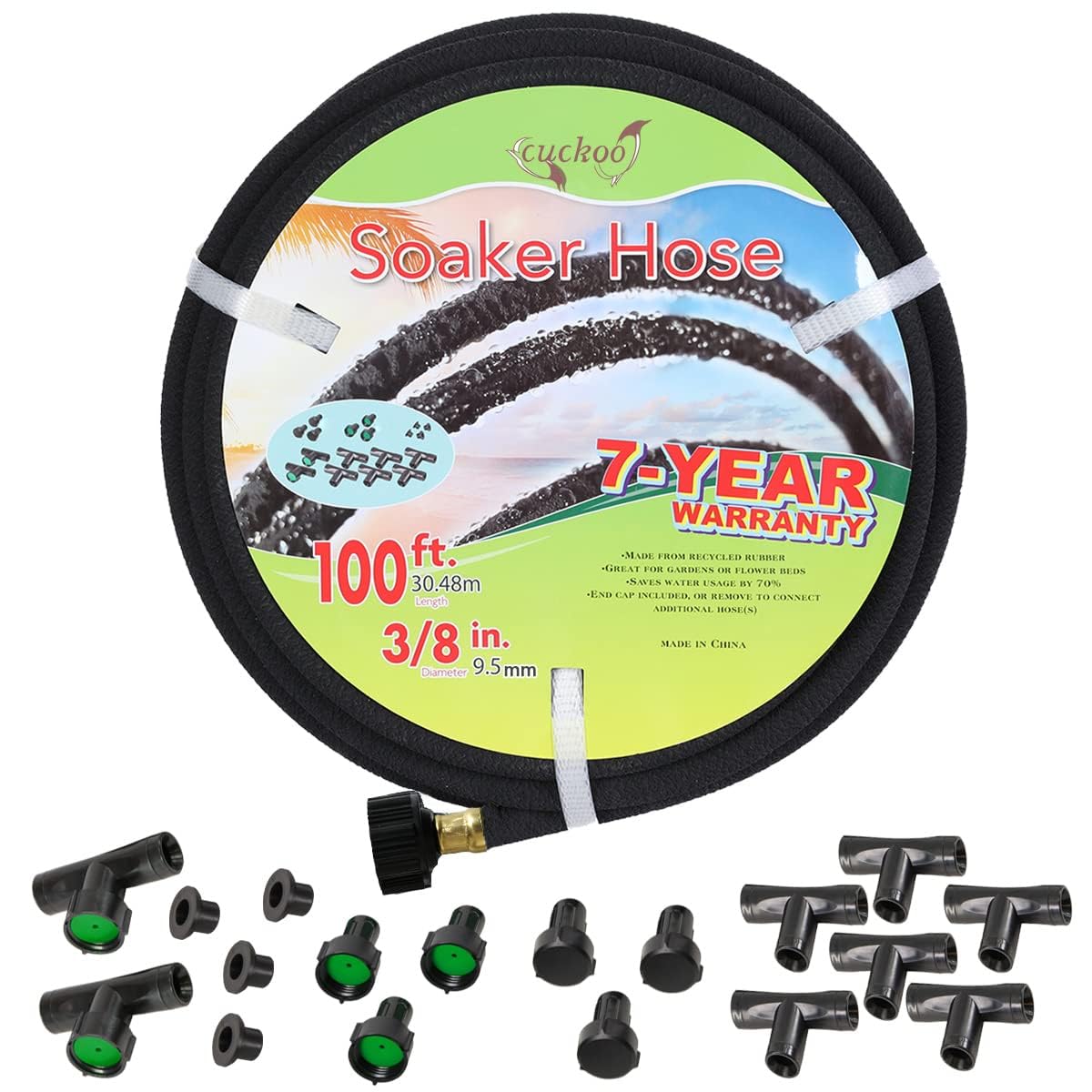 Cuckoo Soaker Hose 100Ft With 3/8' Diameter-Soaker Hose Kit With Heavy Duty Rubber Hose Pipe For Irrigation-Save 70% Water-Grea