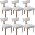Hny Set Of 6 Mid Century Modern Dining Chairs, Farmhouse Linen Fabric Upholstered Accent Chair Curved Backrest Kitchen Chairs, W