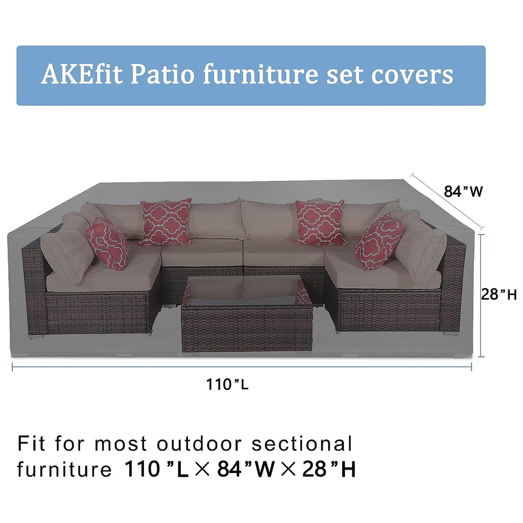 Akefit Patio Furniture Covers,500D Heavy Duty Waterproof For Outdoor Square And Retangle Patio Table And Chair Covers,Black-110'L X 84'W X 28'H