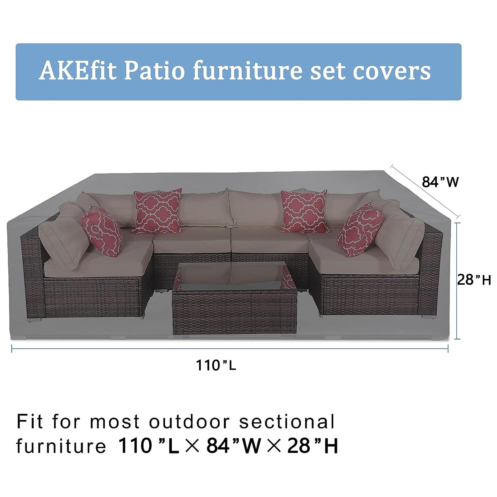 Akefit Patio Furniture Covers,500D Heavy Duty Waterproof For Outdoor Square And Retangle Patio Table And Chair Covers,Black-110'L X 84'W X 28'H