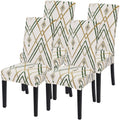 Searchi Dining Room Chair Covers Set Of 4, Stretch Printed Kitchen Chair Slipcovers Removable Washable Parsons Chair Covers Protector For Dining Room, Hotel, Ceremony (Beige-Green Stripe)
