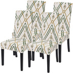 Searchi Dining Room Chair Covers Set Of 4, Stretch Printed Kitchen Chair Slipcovers Removable Washable Parsons Chair Covers Protector For Dining Room, Hotel, Ceremony (Beige-Green Stripe)
