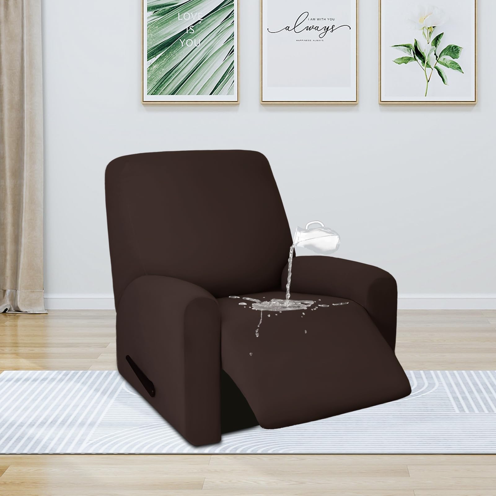 Purefit 100% Dual Waterproof Recliner Cover, Waterproof Couch Cover For Recliner - Stretch Non Slip Fleece Sofa Covers Washable, Leakproof Furniture Protector For Kids, Pets, Dog (Recliner, Chocolate)