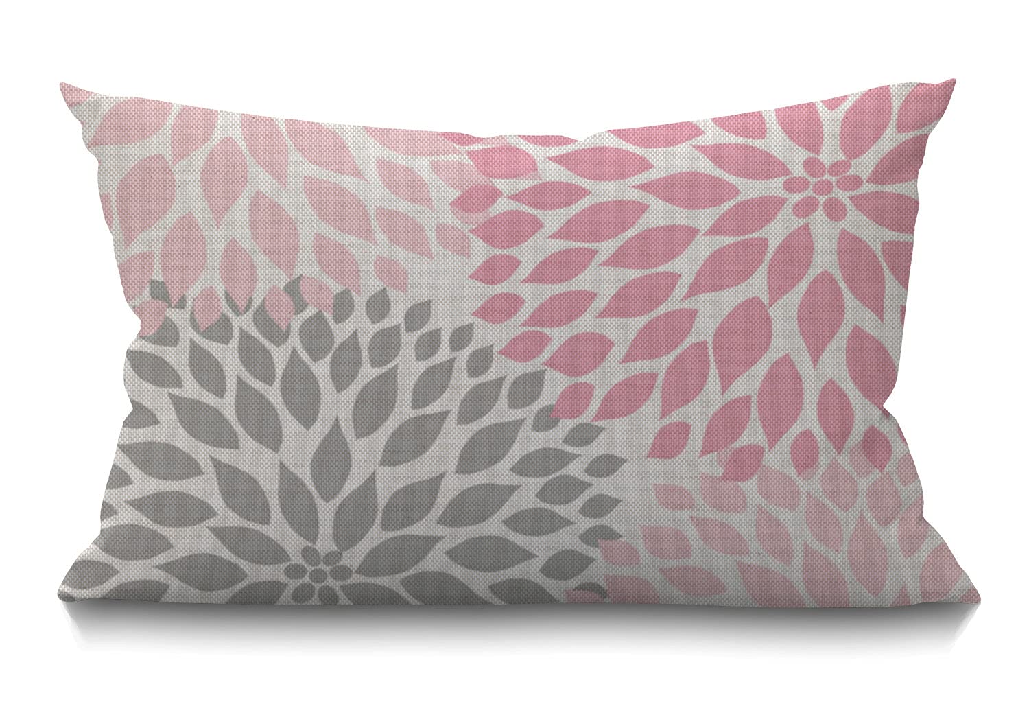 Smooffly Dahlia Flower Throw Pillow Case Cover Abstract Elegant Floral Petal Pink Grey And White Decorative Cotton Linen Oblong