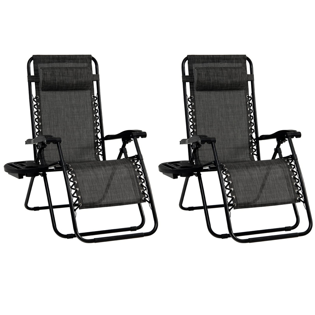 Goplus Zero Gravity Chair, Adjustable Folding Reclining Lounge Chair With Pillow And Cup Holder, Patio Lawn Recliner For Outdoor Indoor Pool Camp Yard (Grey, Set Of 2)