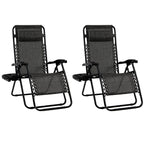 Goplus Zero Gravity Chair, Adjustable Folding Reclining Lounge Chair With Pillow And Cup Holder, Patio Lawn Recliner For Outdoor Indoor Pool Camp Yard (Grey, Set Of 2)