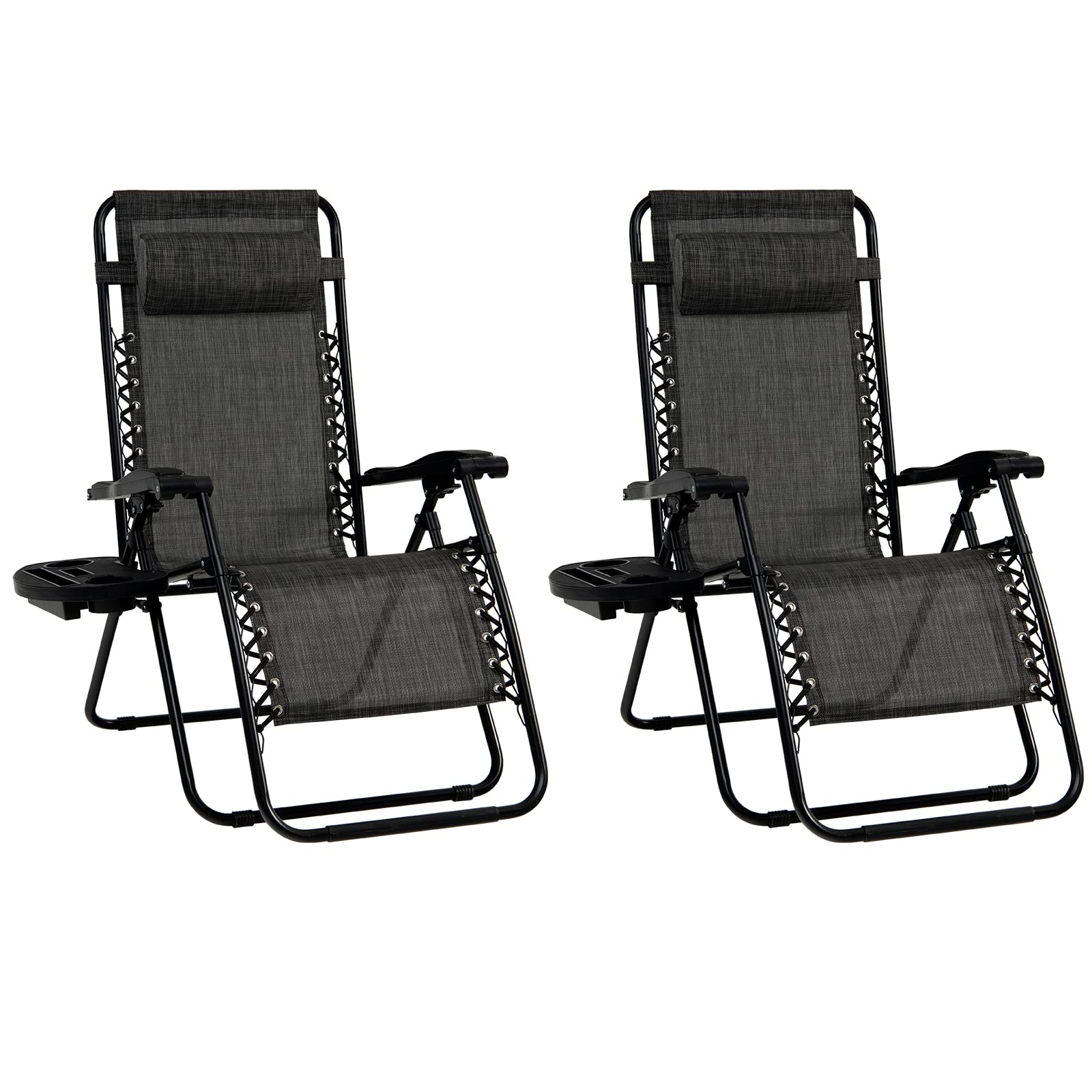 Goplus Zero Gravity Chair, Adjustable Folding Reclining Lounge Chair With Pillow And Cup Holder, Patio Lawn Recliner For Outdoor Indoor Pool Camp Yard (Grey, Set Of 2)
