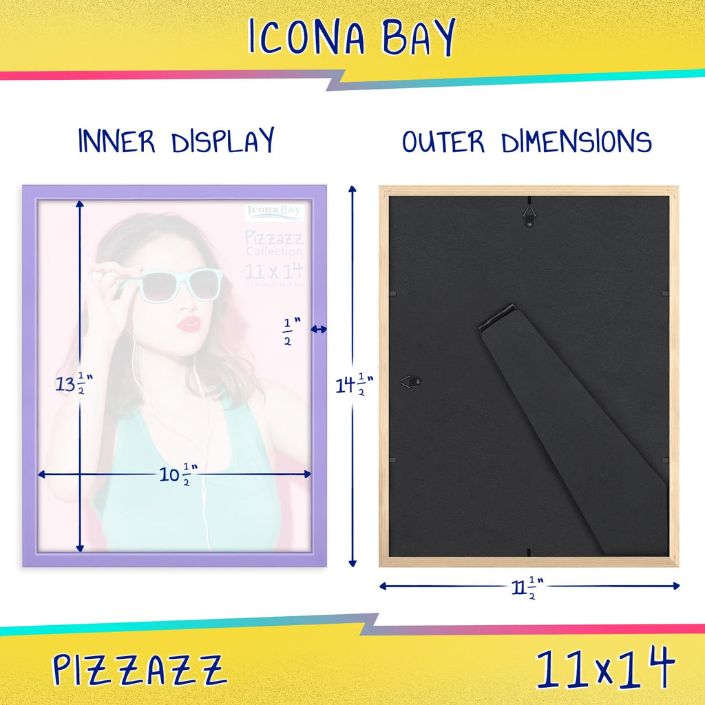 Icona Bay 11X14 Picture Frames (Purple, 3 Pack), Colored Solid Wood Scandinavian Style Frames For Photo, Pizzazz Collection