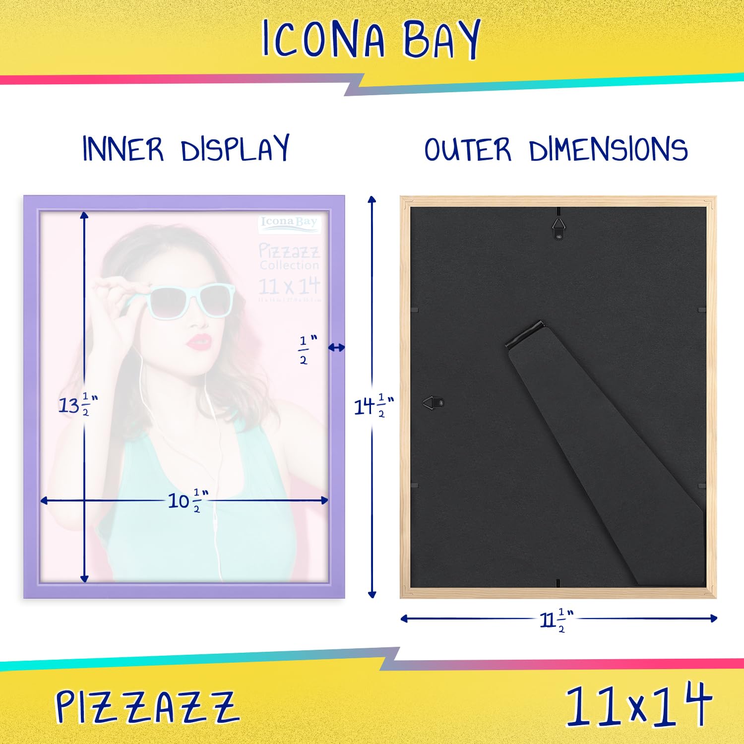 Icona Bay 11X14 Picture Frames (Purple, 3 Pack), Colored Solid Wood Scandinavian Style Frames For Photo, Pizzazz Collection