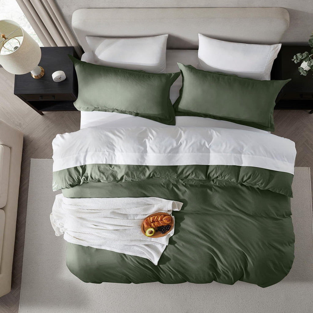 Nestl Olive Green Duvet Cover King Size - Soft Prewashed King Duvet Cover Set, 3 Piece, With Zipper Closure, 1 Duvet Cover 104X90 Inches And 2 Pillow Shams - No Comforter