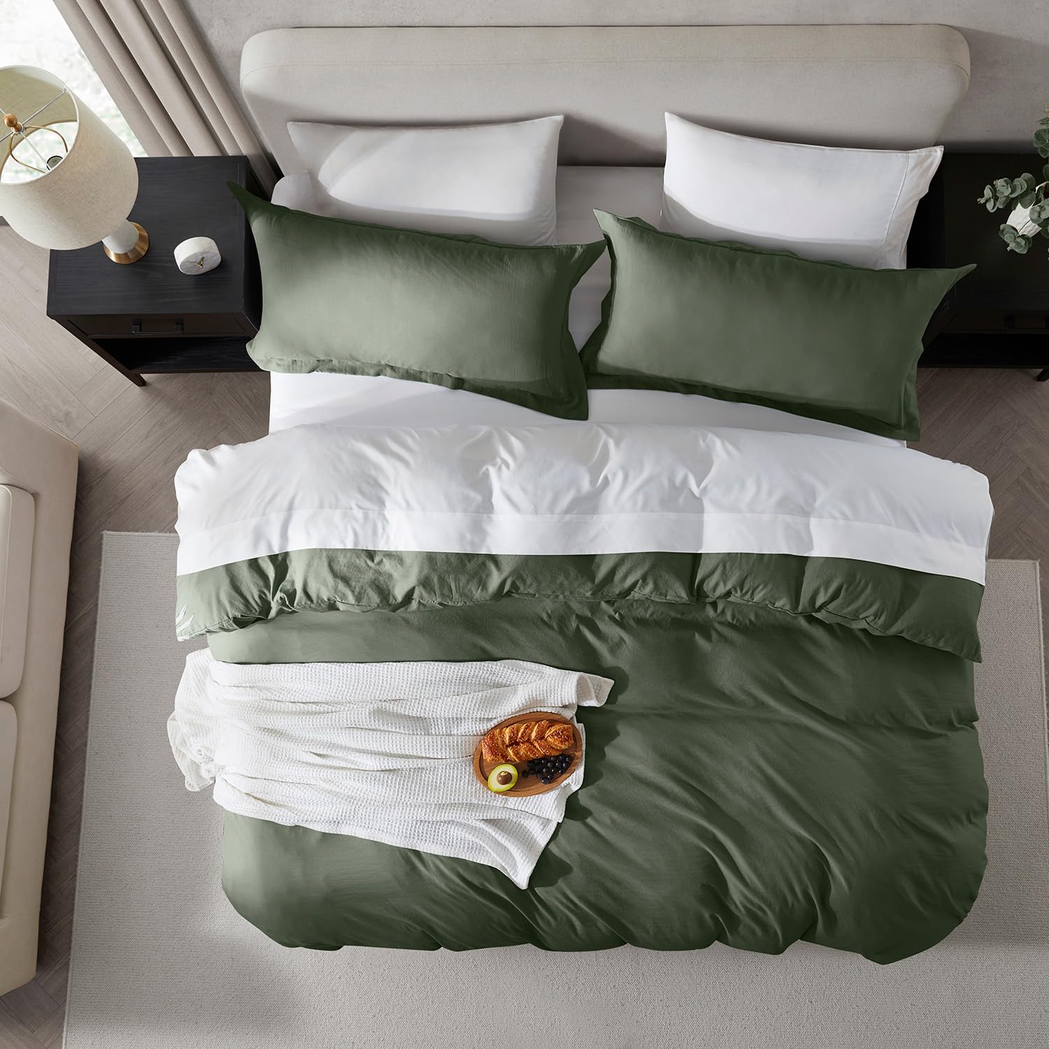 Nestl Olive Green Duvet Cover Queen Size - Soft Prewashed Queen Duvet Cover Set, 3 Piece, With Zipper Closure, 1 Duvet Cover 90X90 Inches And 2 Pillow Shams - No Comforter