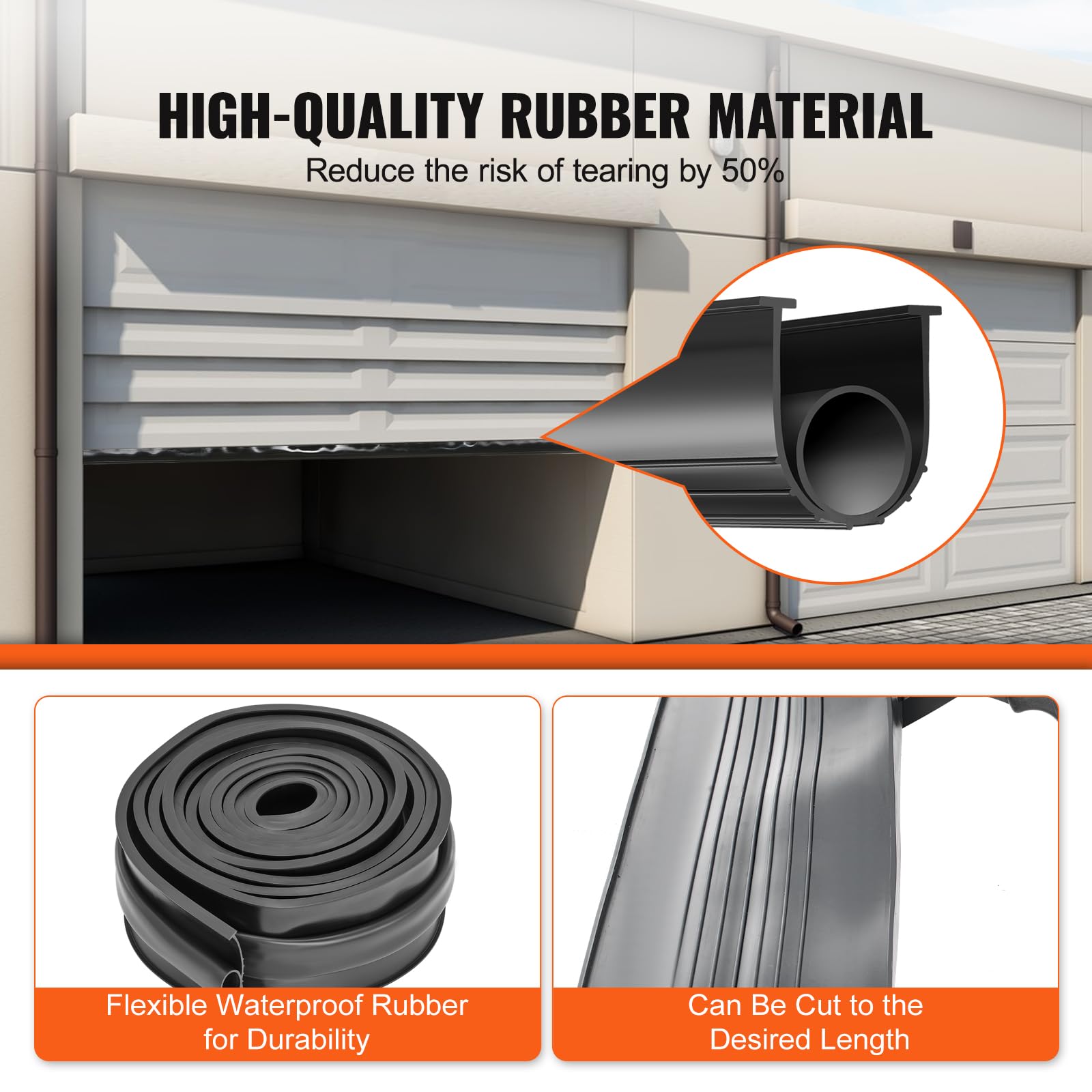 Vevor Garage Door Seals Bottom Rubber, U Shape +O Ring Garage Door Weather Stripping, Universal Weatherproof Threshold Buffering