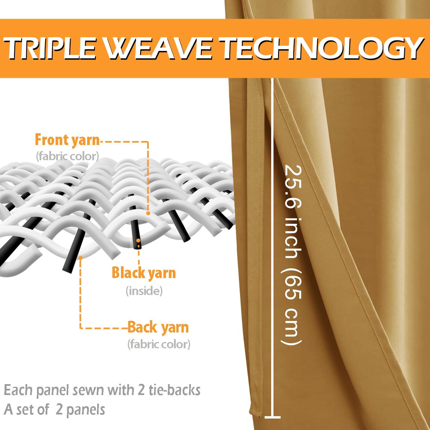 Hiasan Blackout Curtains For Bedroom, 52 X 63 Inches Length - Thermal Insulated & Light Blocking Window Curtains For Living Room, 2 Drape Panels Sewn With Tiebacks, Pumpkin Orange