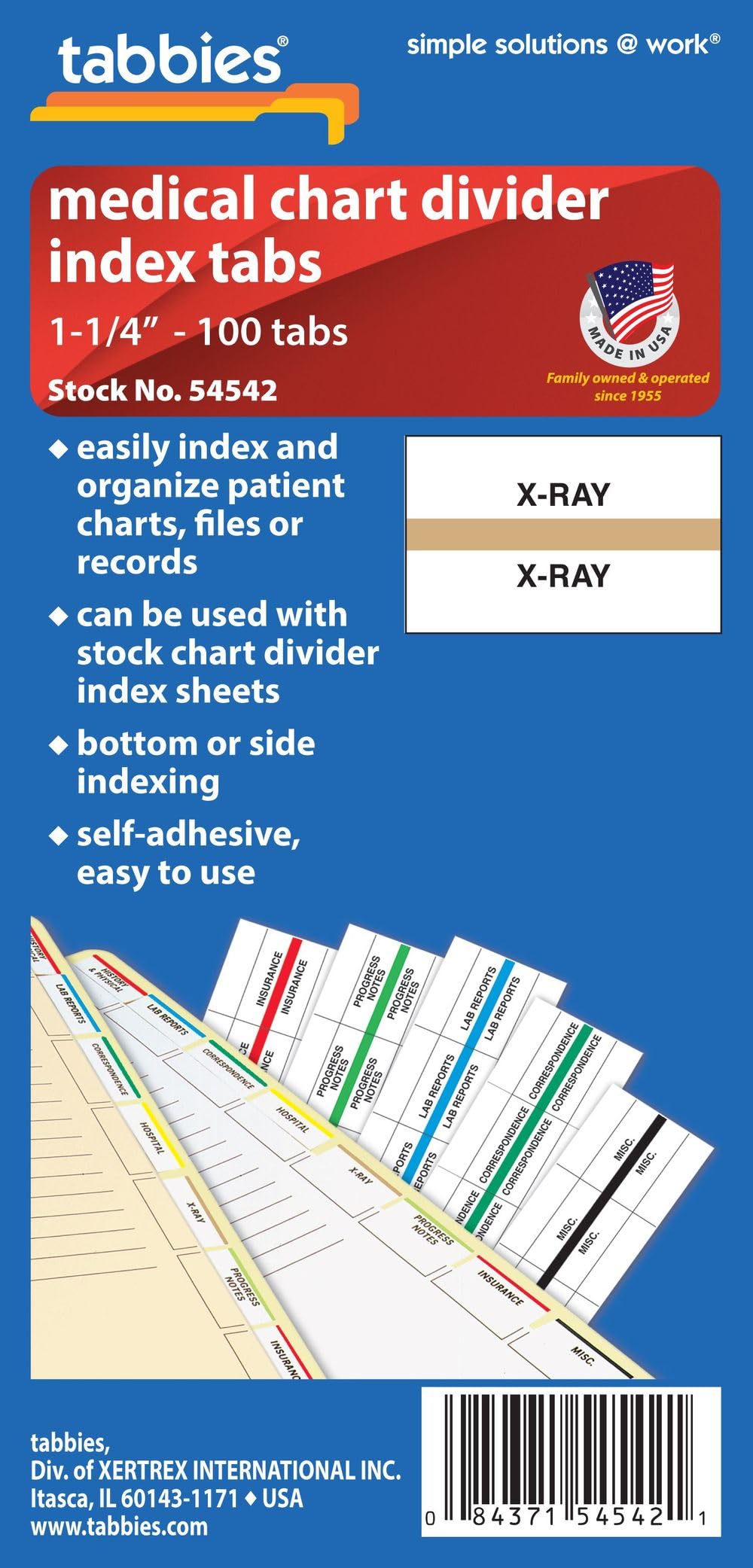 Tabbies Medical Chart Index Tabs 'X-Ray' 1-1/4'W X 1/2'H, Tan, 100 Tabs/Pack