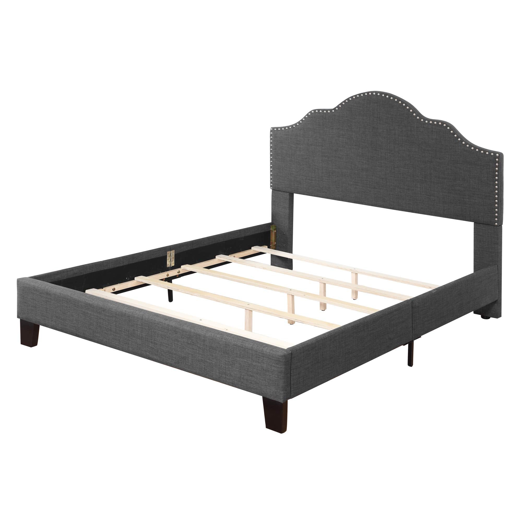 Wallace & Bay Kirby Upholstered Bed with Nailhead, Queen, Dark Gray