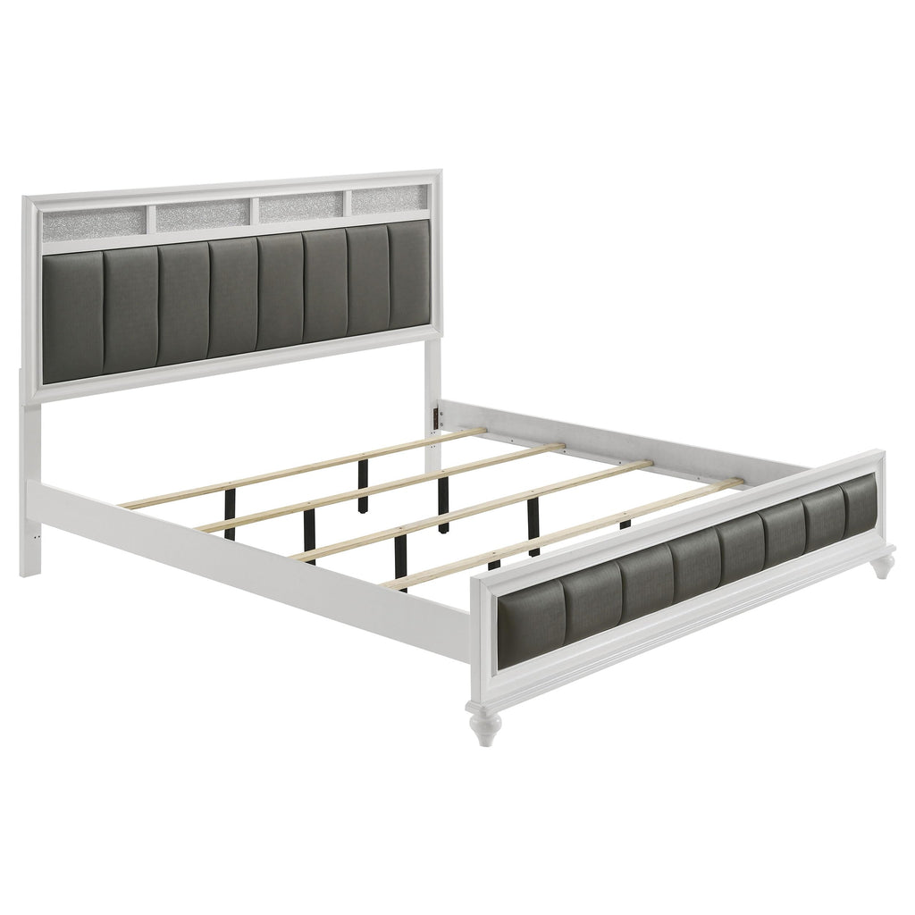 Coaster Home Furnishings Barzini Modern Classic 4-Piece Bedroom Set Leatherette Upholstered Eastern King Size Panel Bed Frame 56-inch Headboard White 205891KE-S4
