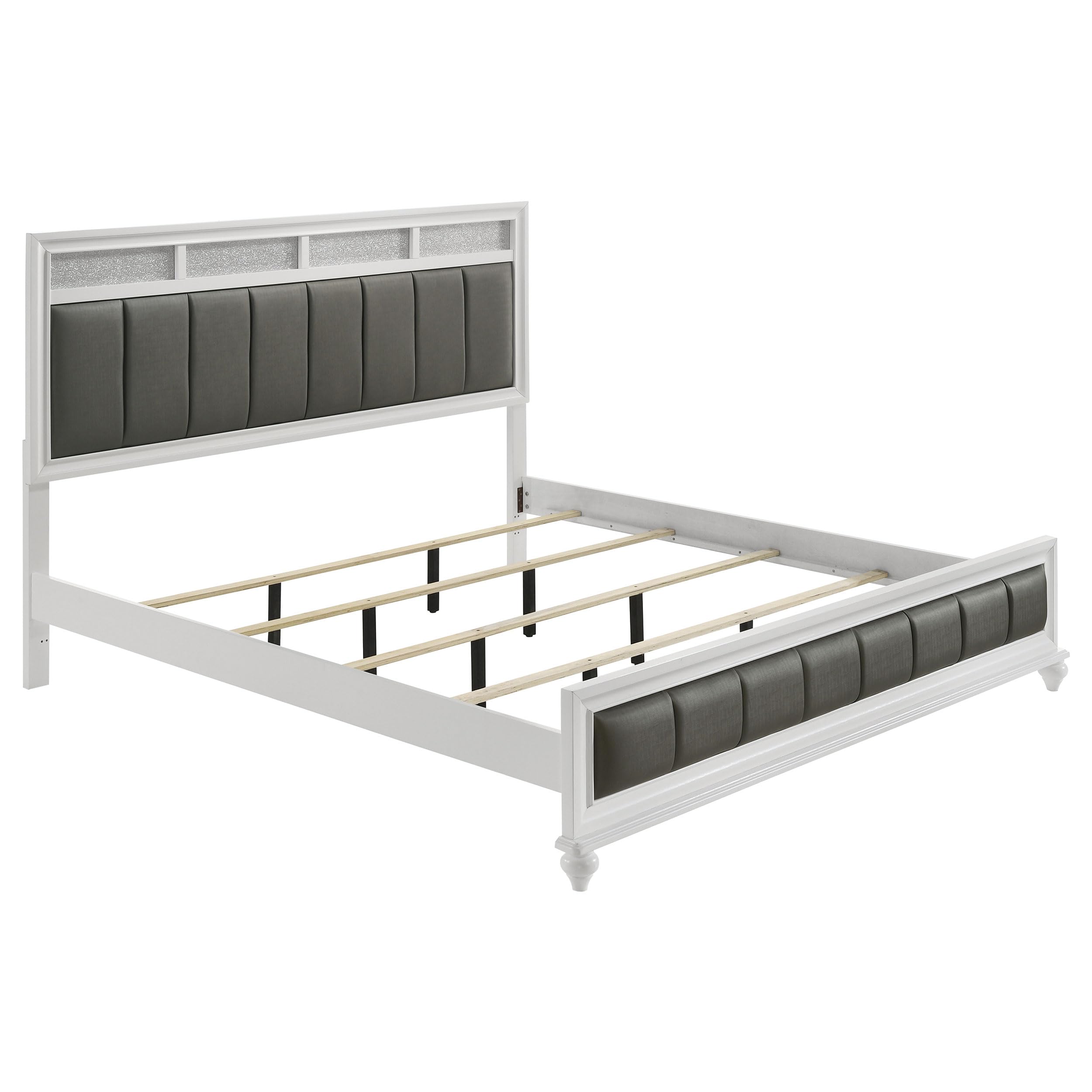Coaster Home Furnishings Barzini Modern Classic 4-Piece Bedroom Set Leatherette Upholstered Eastern King Size Panel Bed Frame 56-inch Headboard White 205891KE-S4