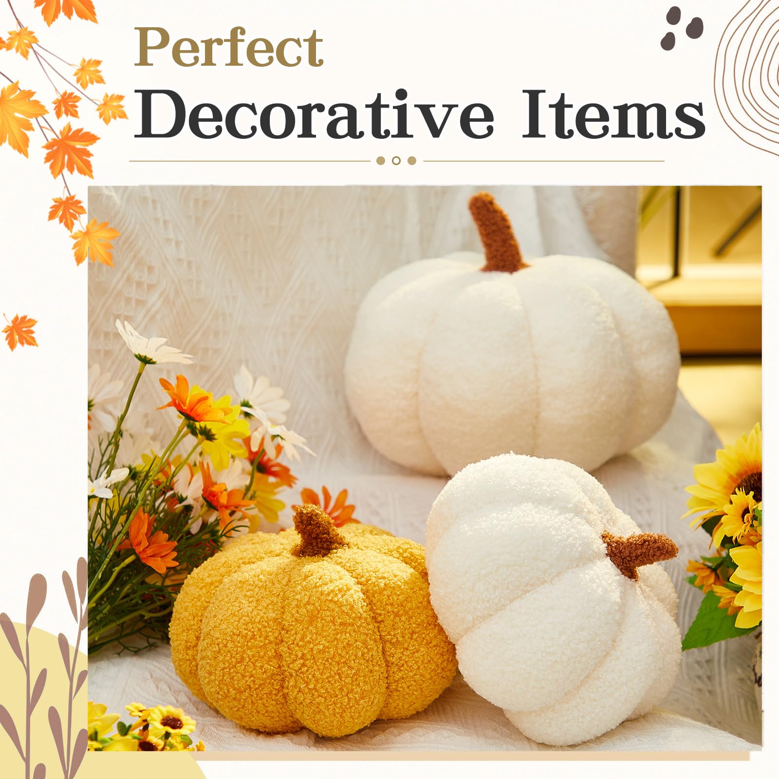 Juexica Halloween Stuffed Pumpkin Fluffy Plush Toy 3D Shaped Decorative Thanksgiving Pillow Soft Cute Throw, 11 Inch, 7 Inch(Whi