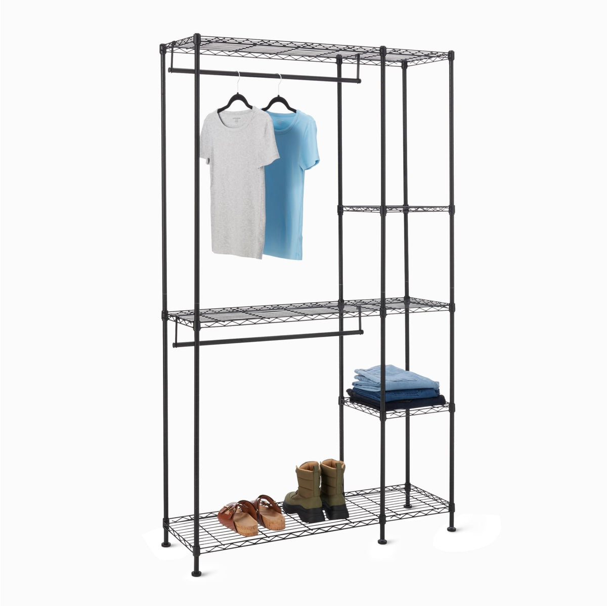 Amazon Basics Metal Hanging Storage Organizer Rack Wardrobe with Shelves, 45L x 14W x 76H, Black
