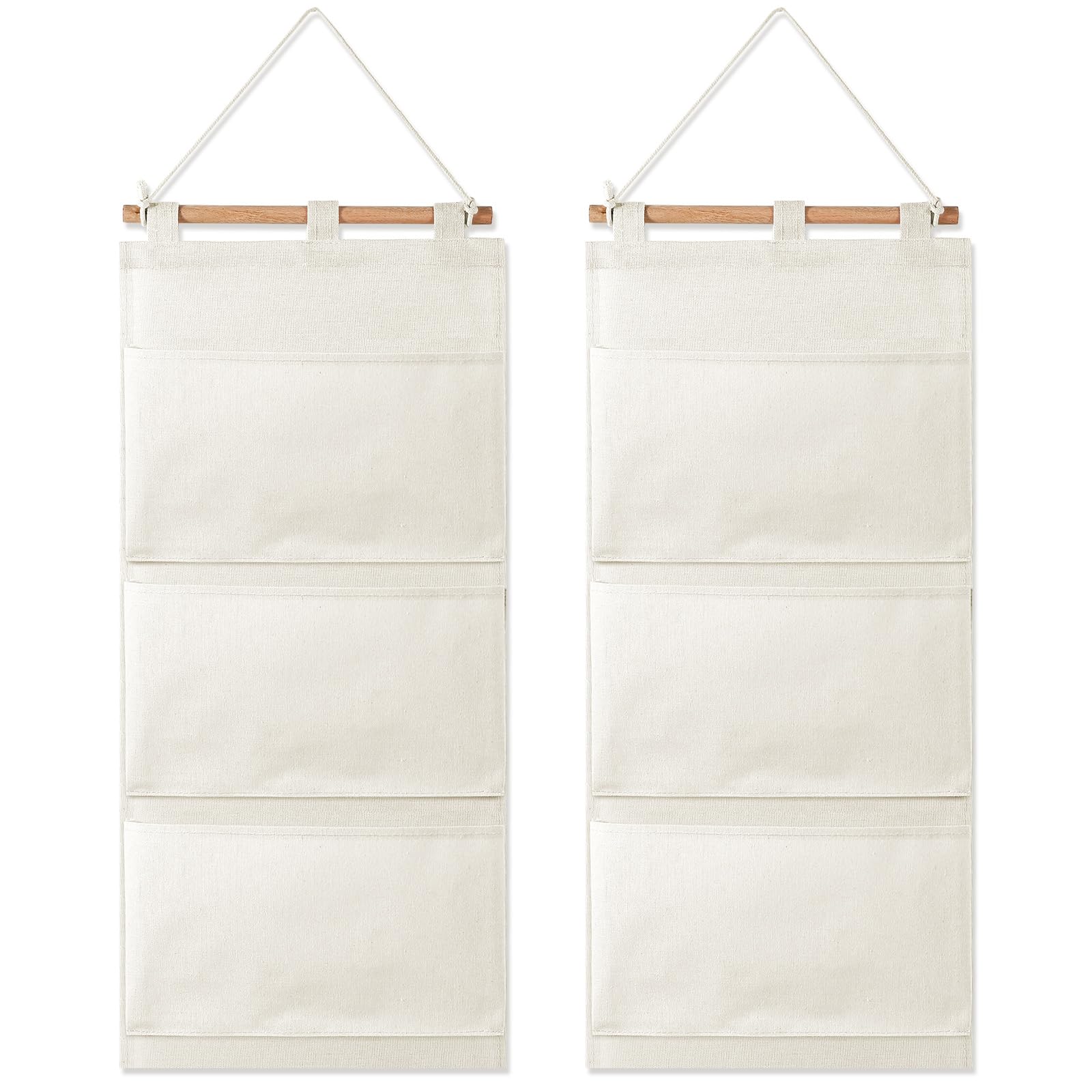 Riakrum 2 Pcs Fish Extenders Hanging Organizer with Pockets Wall Hanging Storage Bag Linen Cotton Fabric 3 Pockets Hanging Bag f